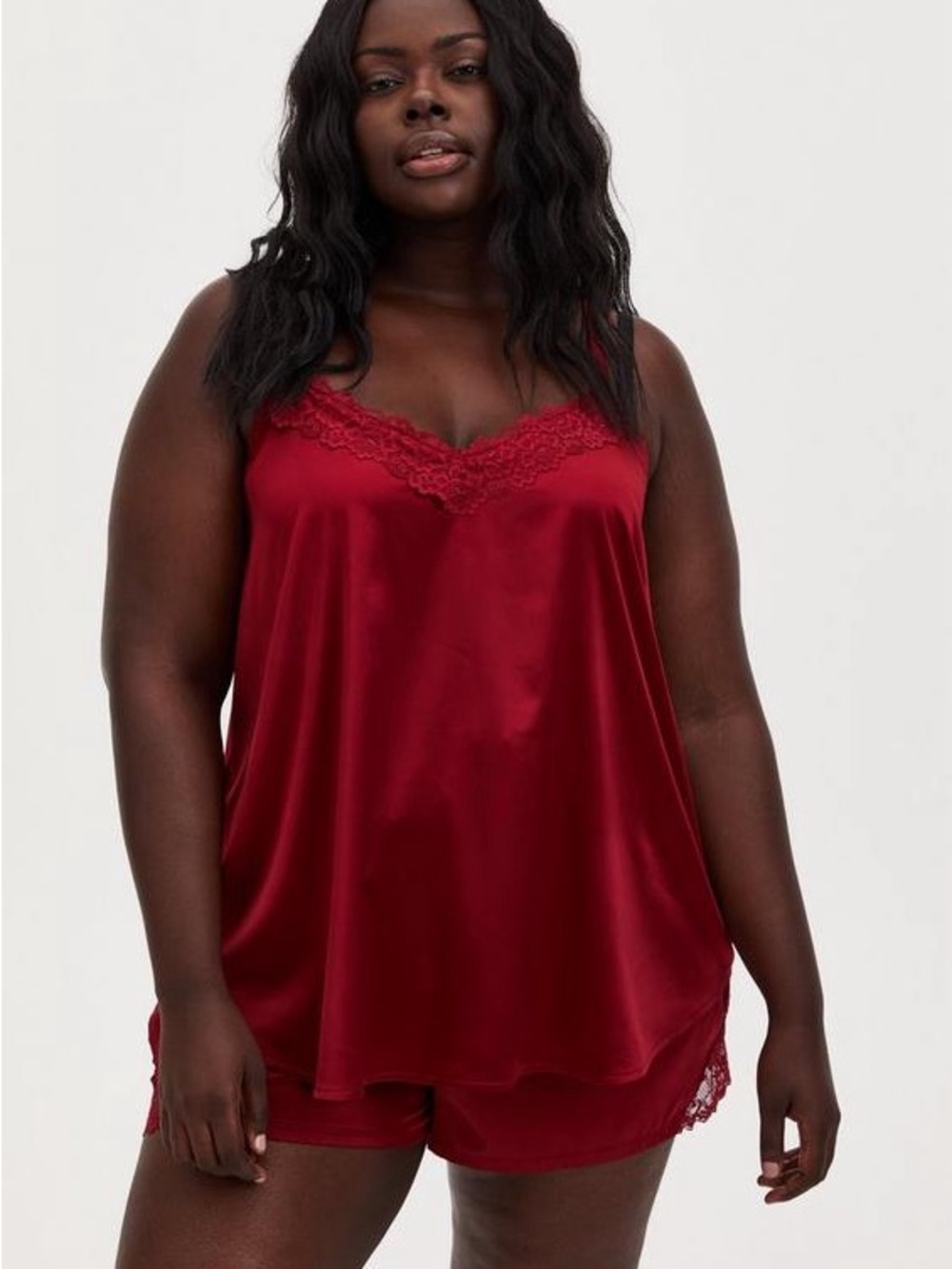 Torrid Dream Satin Lace Trim Sleeveless Cami Set